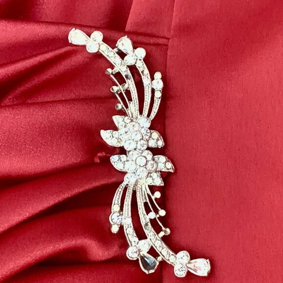 Apple Red Strapless Bridesmaid Gown Prom Side Drape Brooch Davids Bridal #8567 - Picture 5 of 11